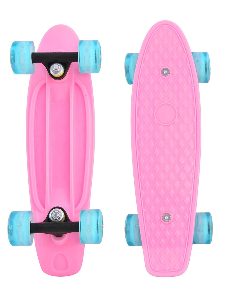 CyBoard 17inchX5inch Pink Mini Skateboard, Mini Cruiser Board with Soft PU Wheel - Image 1